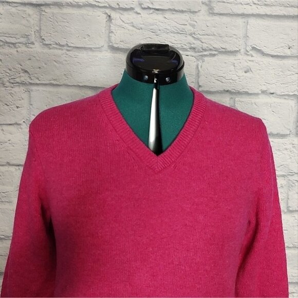 LAMBSWOOL women's pink v - neck 100% wool pullover sweater Sz S - Picture 2 of 8